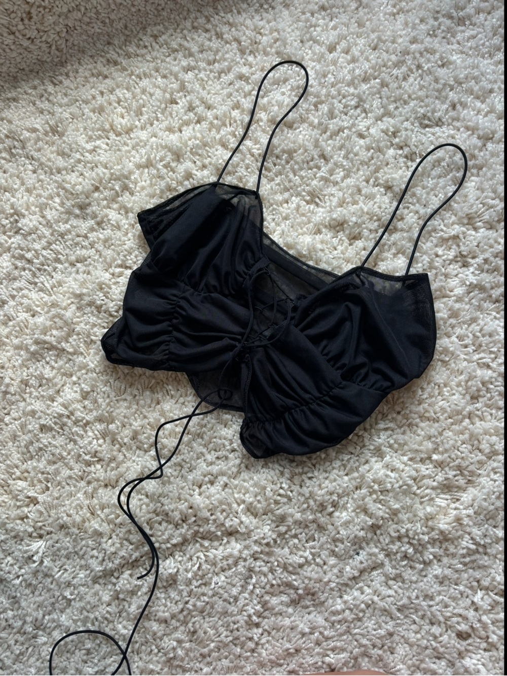 Scrunched mesh drawstring crop top
